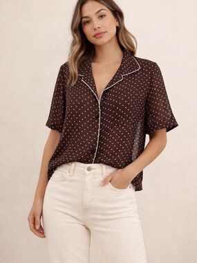 Chapter Brown Dot-Print Short Sleeve Button-Down Shirt